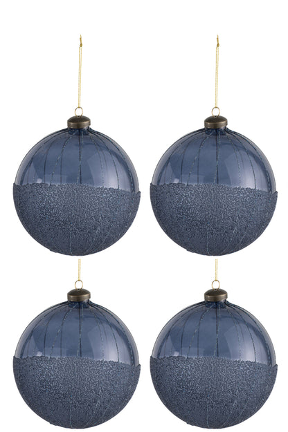 Doos met 4 kerstbalparels glas blauw groot