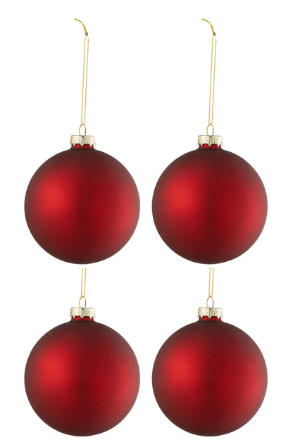 Doos met 4 kerstballen, normaal glas, mat rood, medium