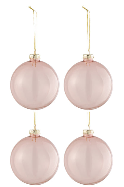 Doos met 4 kerstballen, normaal, transparant, lichtroze, medium