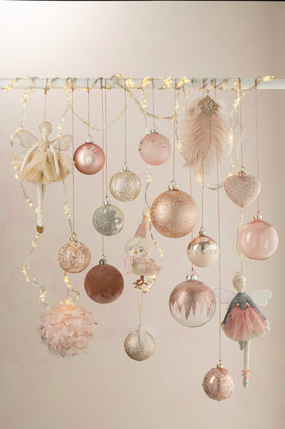 Doos met 4 kerstballen, normaal, transparant, lichtroze, medium