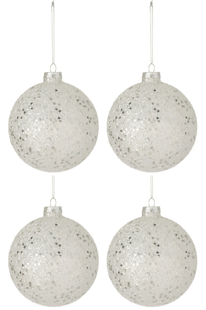 Doos met 4 kerstballen sterren glas zilver groot