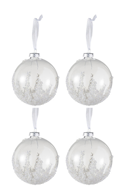 Doos met 4 kerstballen suikerbodem glas helder medium