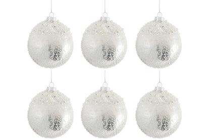 Doos met 6 kerstballen parelglas antiek zilver/wit klein