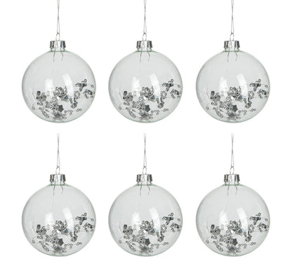 Doos met 6 kerstballen rond deco interieur transparant
