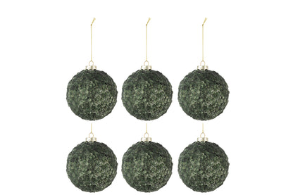 Doos met 6 kerstballen pailletten suiker mat glas donkergroen klein