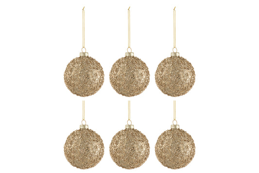 Doos met 6 kerstballen glitter glas goud klein