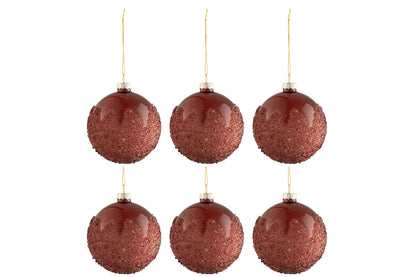 Doos met 6 kerstballen suikerglas mat bordeaux klein