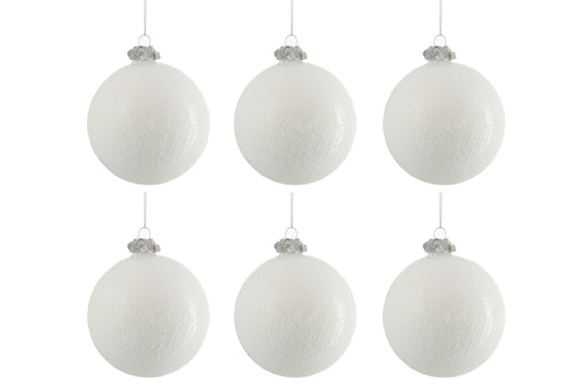 Doos met 6 kerstballen van glas in antiek wit