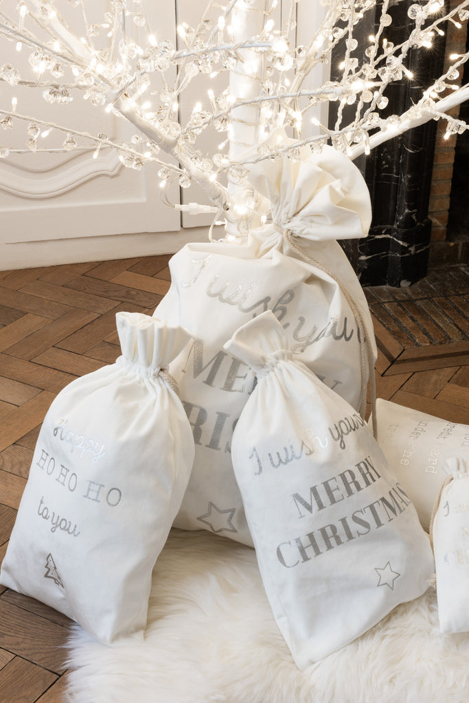Tas Kerst Engels Fluweel Wit Groot Assortiment Van 3