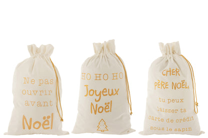 Tas Kerst Frans Fluweel Wit/Goud Groot Assortiment Van 3