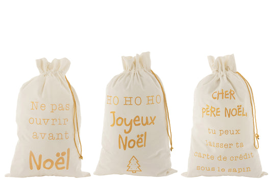 Tas Kerst Frans Fluweel Wit/Goud Groot Assortiment Van 3