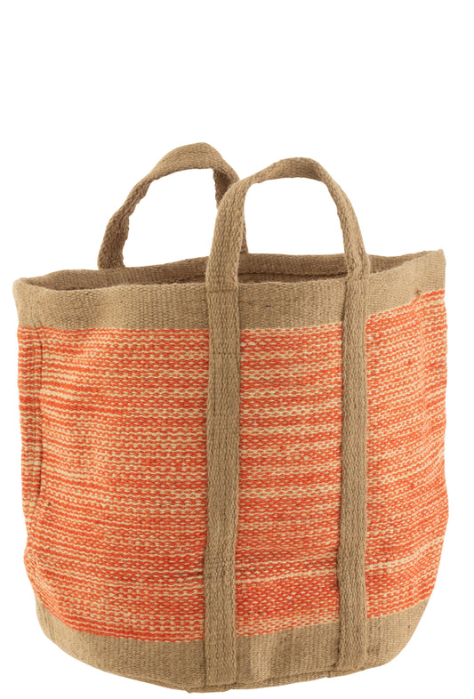 Mand Rond Met Handvatten Jute Natuurlijk/Oranje