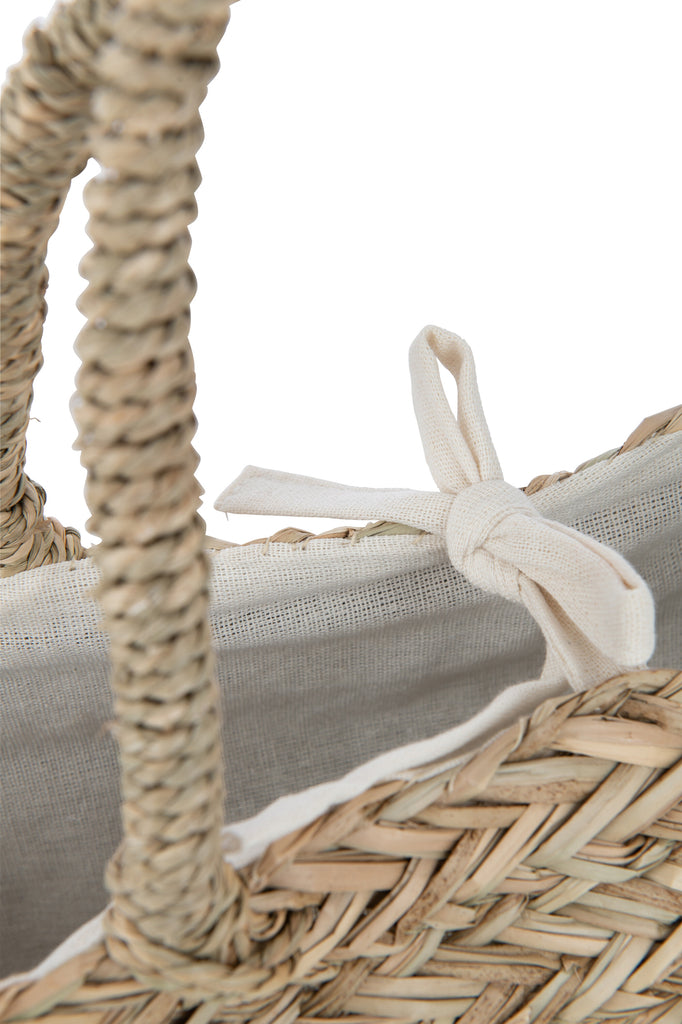 Strandtas Kant Bloem+Kwast Jute Natuurlijk/Wit