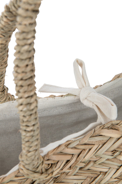 Strandtas Kant Bloem+Kwast Jute Natuurlijk/Wit