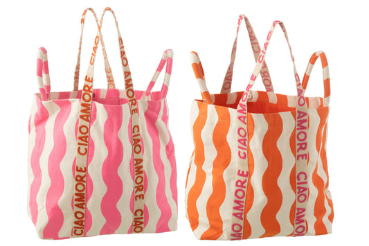 Strandtas Ciao Amore Katoen Roze/Oranje Assortiment Van 2