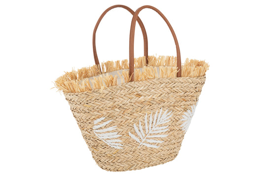 Strandtas Blad Jute Natuurlijk/Wit