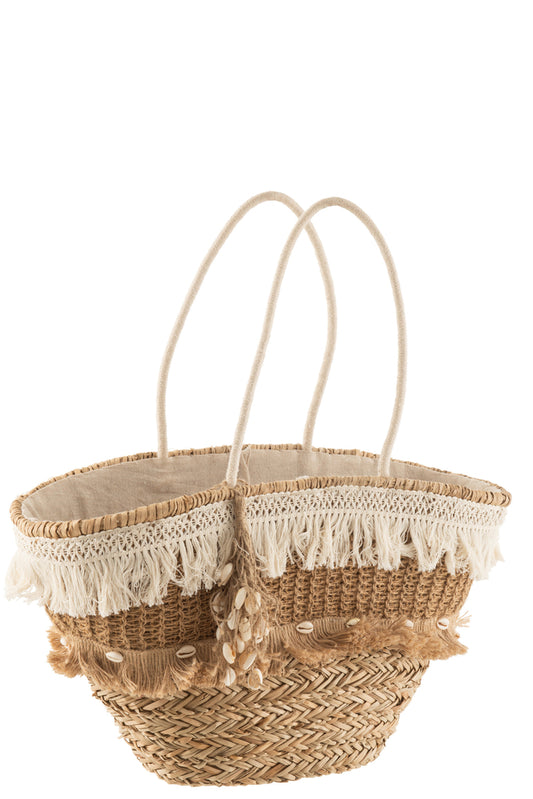 Strandtas Riet Kwastjes Jute Natuurlijk/Ecru
