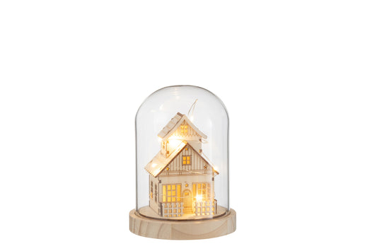 Bell Jar Winter Led Huis Hout/Glas Natuurlijk