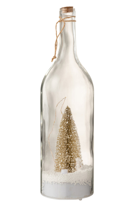 Fles Deco Kerst Sneeuw Led Glitter Goud