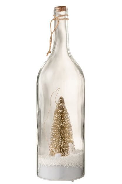 Fles Deco Kerst Sneeuw Led Glitter Goud
