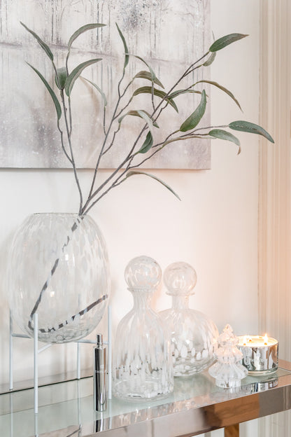 Fles+Stop Dot Decoratief Laag Glas Transparant/Wit Klein