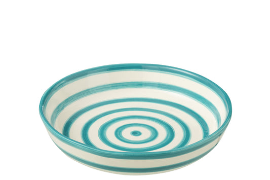 Kom Granada Stripes Laag Keramiek Wit/Aqua Groot