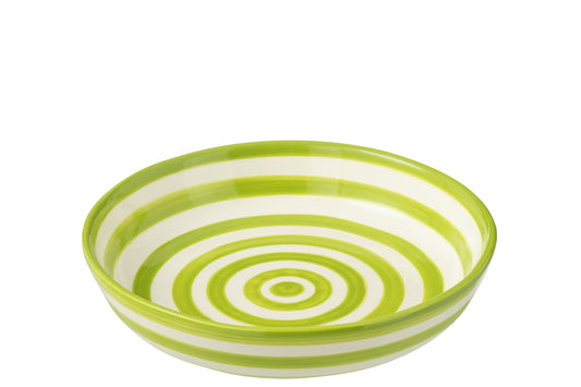 Kom Granada Stripes Laag Keramiek Wit/Groen Groot