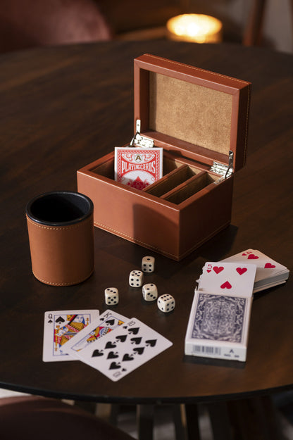 Doos Kaartspel Nep Leer Cognac