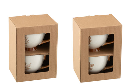 Doos met 2 Jumbo Mug Leaf Windownbox Keramiek Bruin Assortiment van 2