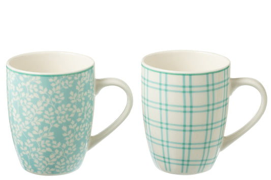 Doos met 2 mokken keramiek blauw