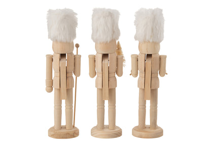 Doos met 3 notenkrakers hout/bont naturel/wit