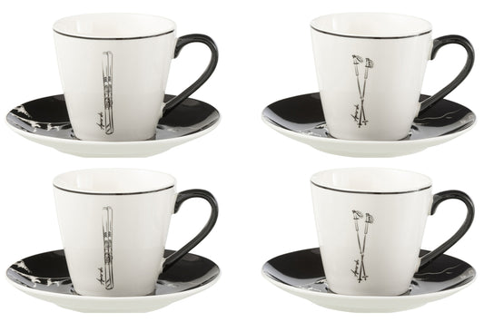 Doos met 4 theekopjes en schoteltjes Windownbox Keramiek Zwart/Wit Groot
