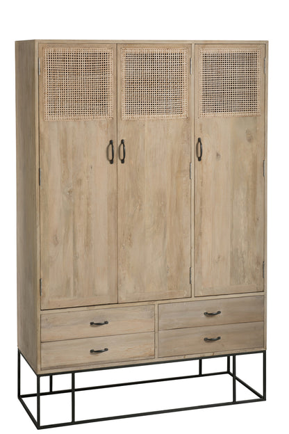 Kast 3 deuren + 4 laden Geweven riet Mango hout natuurlijk