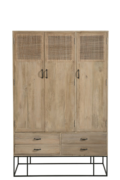 Kast 3 deuren + 4 laden Geweven riet Mango hout natuurlijk