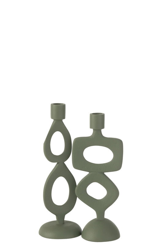 Kaarsenhouder Ringen Aluminium Groen Assortiment Van 2