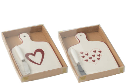 Kaasplankje Hartjes Porselein Wit/Rood Assortiment Van 2