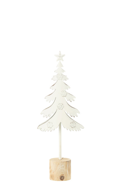 Kerstboom op voet + ster metaal/hout wit klein