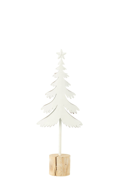 Kerstboom op voet + ster metaal/hout wit klein