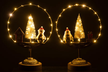 Cirkel op voet Led Kerstman/Sneeuwman Goud/Roest Assortiment van 2