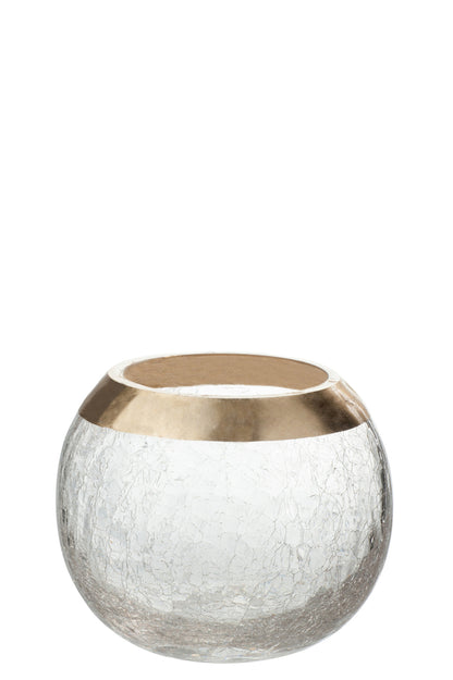 Kaarsenhouder Bol Crackle Glas Transparant/Goud Medium