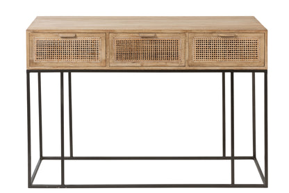 Console 3 Laden Geweven Riet Mango Hout Natuurlijk
