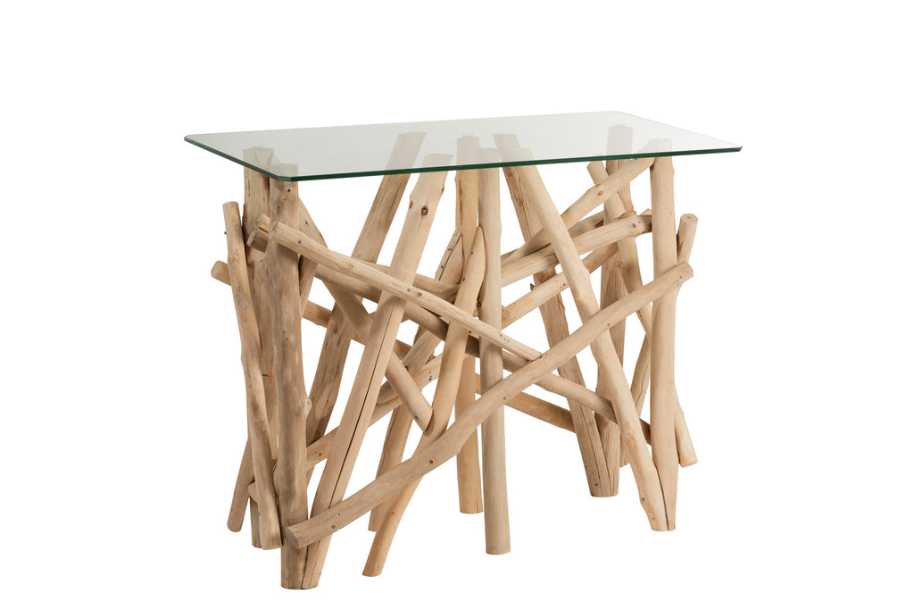 Console Rechthoek Tak Hout/Glas Natuurlijk