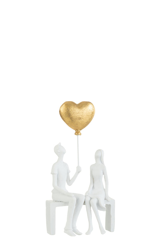 Paar Zittend Hart Ballon Hars Wit/Goud