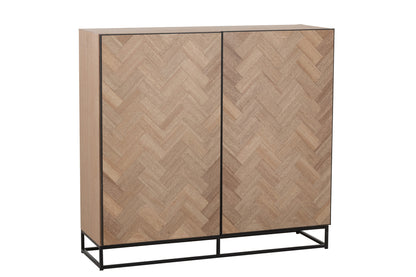 Kast Laag 2 Deuren Zigzag Hout/Metaal Naturel/Zwart