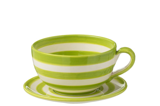 Kopje+Bord Granada Stripes Keramiek Wit/Groen