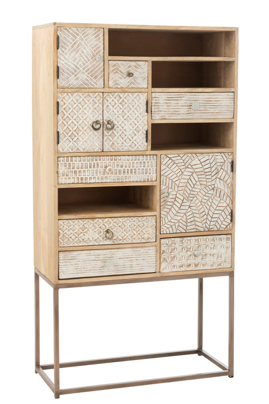 Kast 10 Laden Motieven Hout Beige