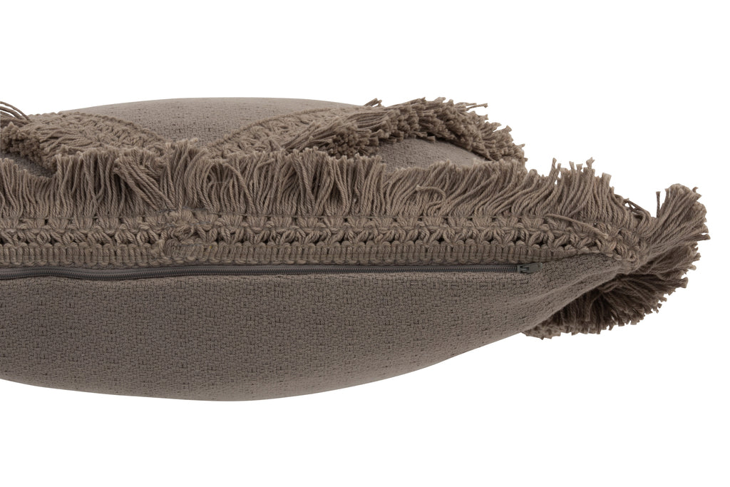 Kussen Fringe Vierkant Katoen Taupe