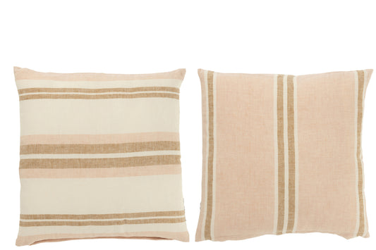 Kussen Strepen Linnen Licht Roze/Wit/Beige Assortiment Van 2