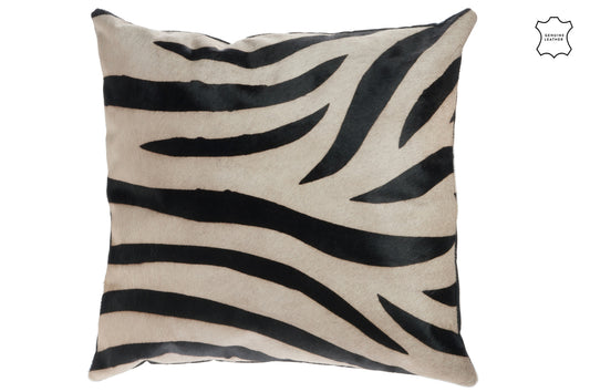 Kussen Zebra Leer/Canvas Zwart