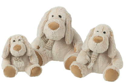 Hond+Sjaal Zittend Pluche Polyester Beige/Bruin Groot